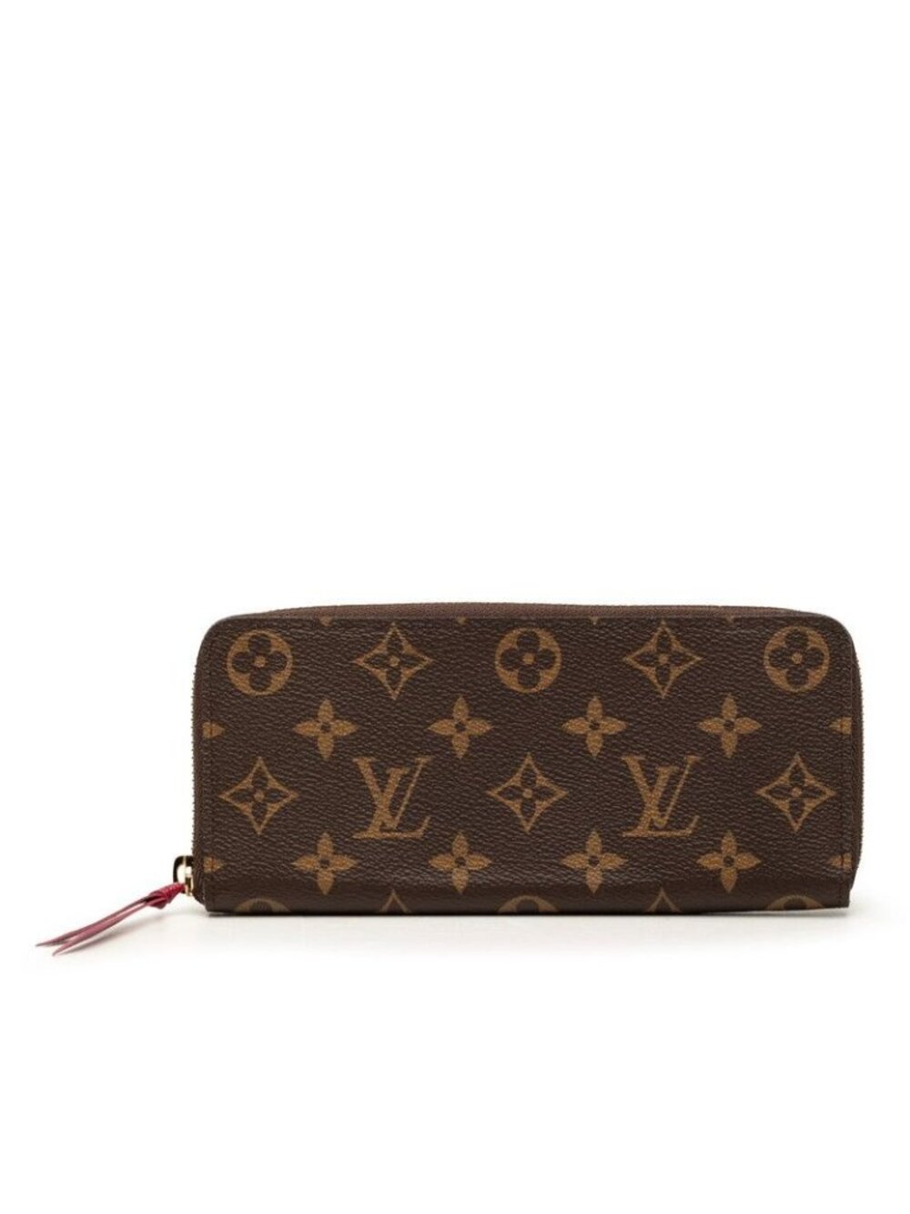 Louis Vuitton Monogram Portefeuille Clemence Zip Around Wallet Brown Fuchsia